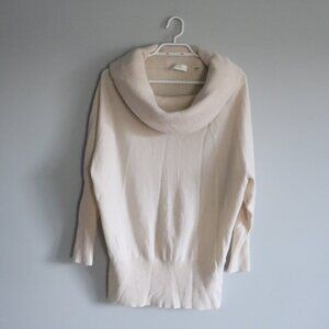 7 For All Mankind Women's Sz L Cream Cashmere Turtleneck Ribbed Stretch Sweater